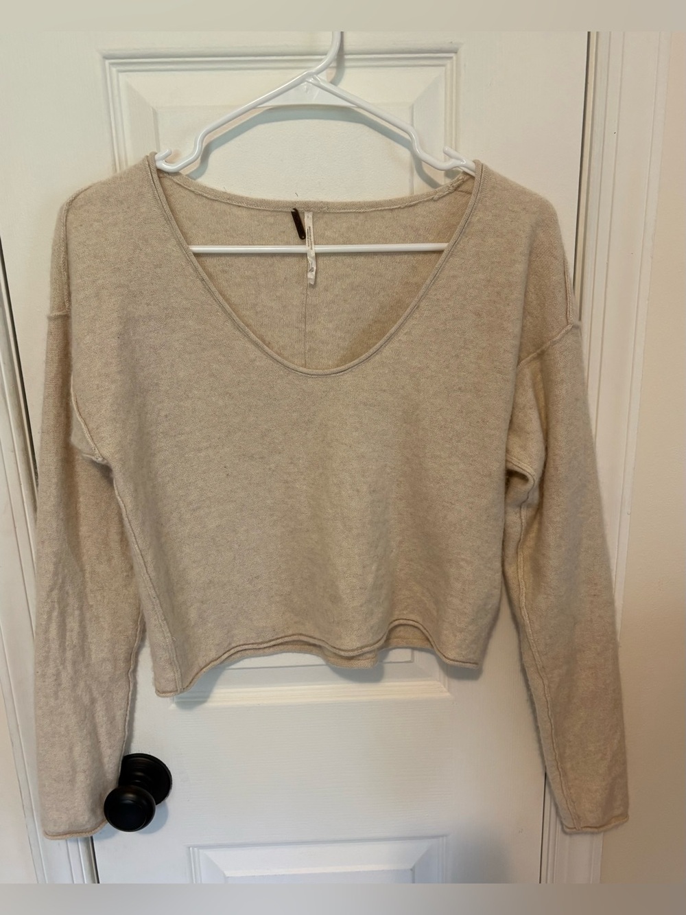 Free People Cream Cropped Scoop Neck Pullover
